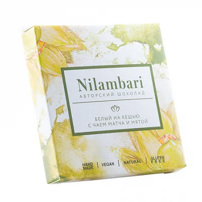 Nilambari Шоколад белый на кешью с чаем матча и мятой