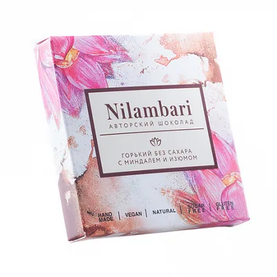 Шоколад Nilambari горький без сахара с миндалем и изюмом (65 г)