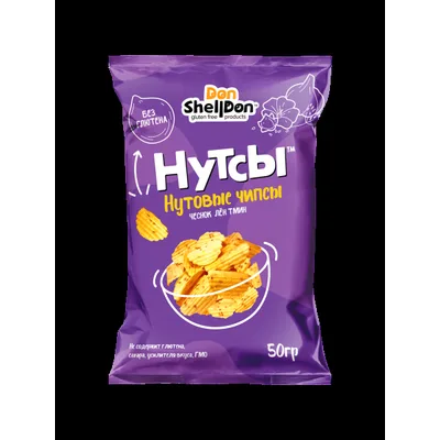 Дон Шелдон. Чипсы нутовые "Нутсы" со вкусом чеснока, льна и тмина