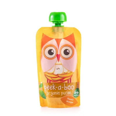 Детское органическое пюре Peek-a-boo из груш и манго, с 6 мес.