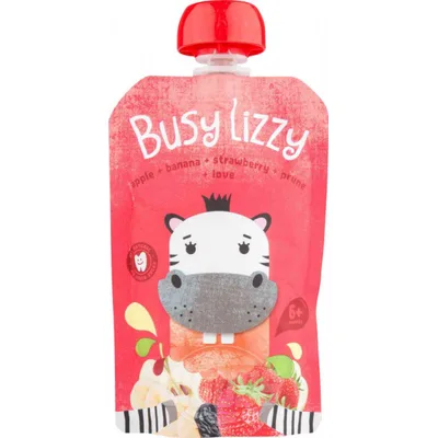 Пюре из яблок, банана, клубники и чернослива "Busy Lizzy" для питания детей раннего возраста с 6 мес