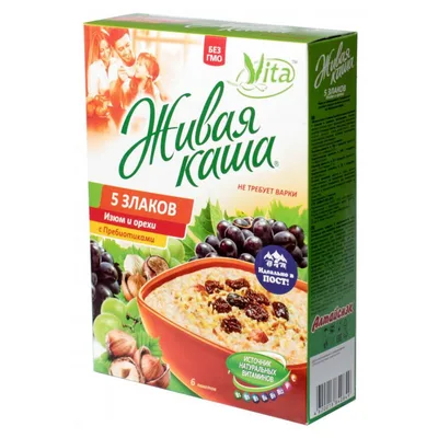 Vita Каша живая 5 злаков с изюмом и орехами витаминами пребиотиками 6 шт*