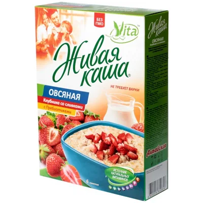 Vita Каша живая овсяная клубника со сливками витаминами пребиотиками 6 шт*
