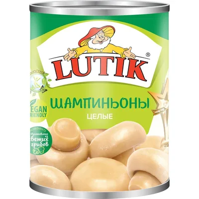 LUTIK Шампиньоны целые, 425мл, ж/б