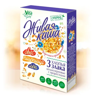 Vita Family Каша живая 3 ЗЛАКА.Пшеница, овес, лен. Хлопья цельнозерновые с проростками