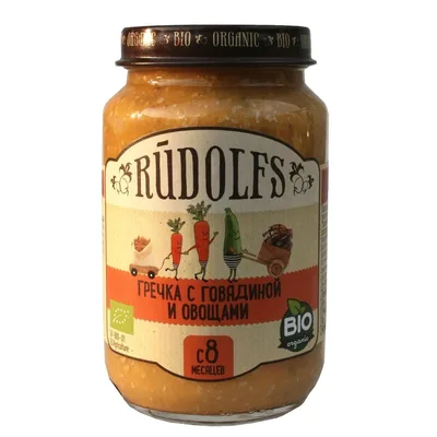 Пюре мясное "Гречка с говядиной и овощами" Rudolfs, органический продукт