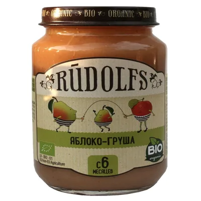 Пюре фруктовое гомогенизированное "Яблоко-груша" Rudolfs, органический продукт