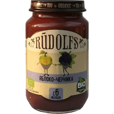 Пюре фруктовое гомогенизированное "Яблоко-черника" Rudolfs, органический продукт