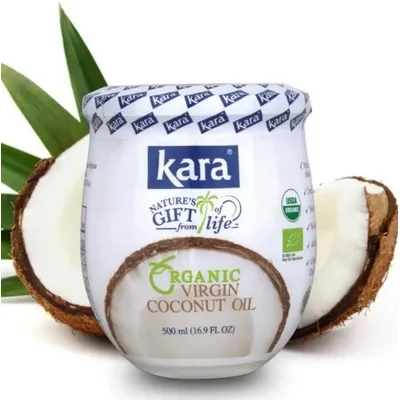 Органическое кокосовое масло холодного отжима Kara Organic 100%, нерафинированное