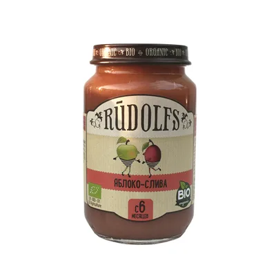 Пюре фруктовое гомогенизированное "Яблоко-слива" Rudolfs, органический продукт