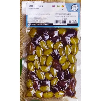 Оливки с/к Микс "Evros" вакуум 200 гр.( L)