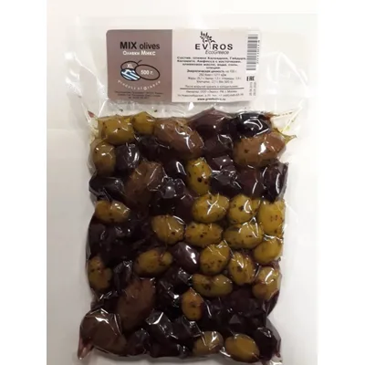 Оливки с/к Микс " Evros "вакуум 500 гр .( XL)