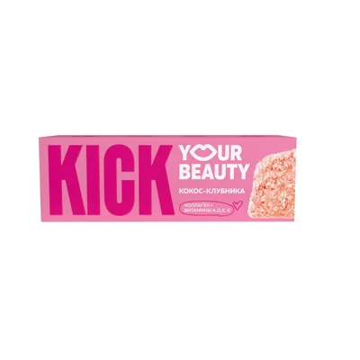Батончик KICK кокосовый с клубникой,коллагеном и витаминами A,E,D,K
