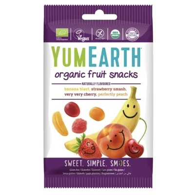 Мармелад жевательный органический YumEarth® Organic.Фрук-ые снеки со вкусами Клубника, Вишня, Персик