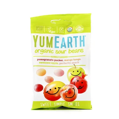 Жевательные мармеладные конфеты YumEarth® Organic Sour  Beans, драже  со вкусами  манго,граната