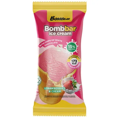 ТМ "BOMBBAR" Мороженое в вафельном стаканчике "Клубника со сливками"