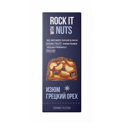 Батончик с грецким орехом и изюмом в шоколаде Rock it