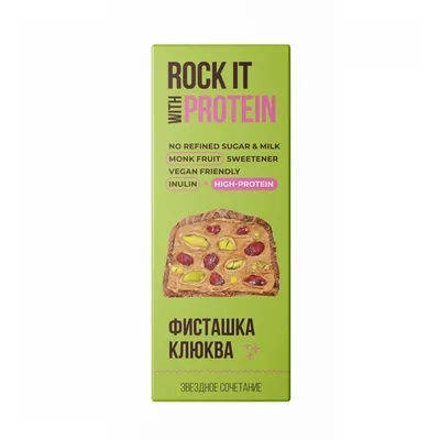 Батончик протеиновый с фисташками и клюквой в шоколаде Rock it