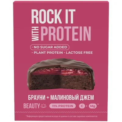Бисквит протеиновый Rock It With Protein Шоколадный брауни-малиновый джем без сахара без лактозы,