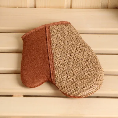 Мочалка из рами,варежка с хлопком 18*21 см.9146824